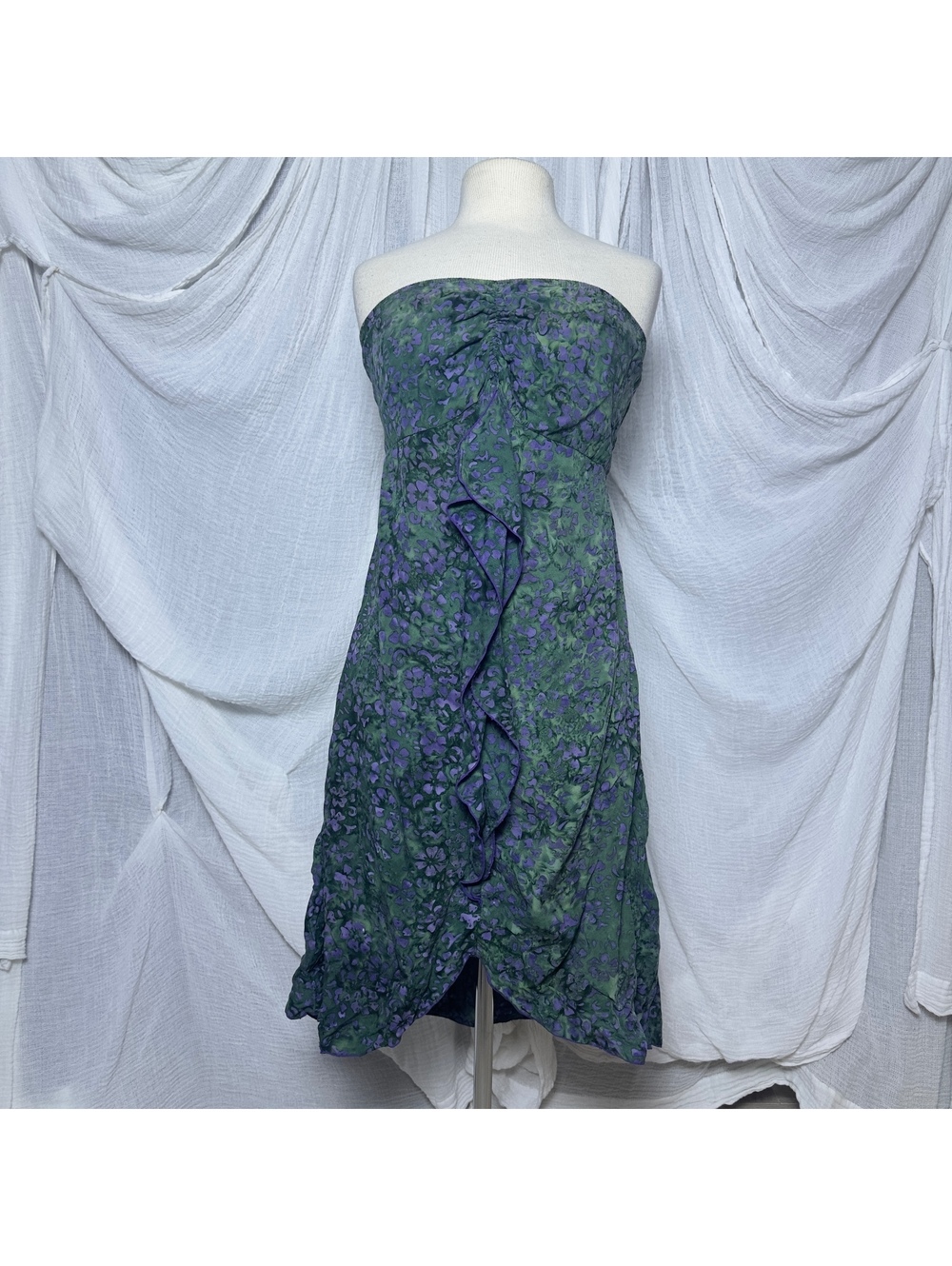 Bohemian Green and Purple Strapless Dress